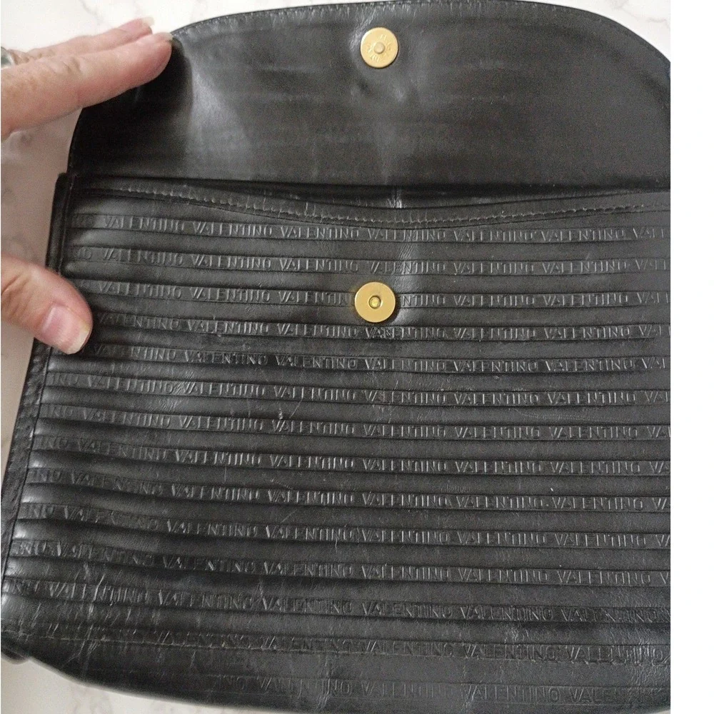 MARIO VALENTINO Vintage Black Embossed Leather Clutch Bag - EUC